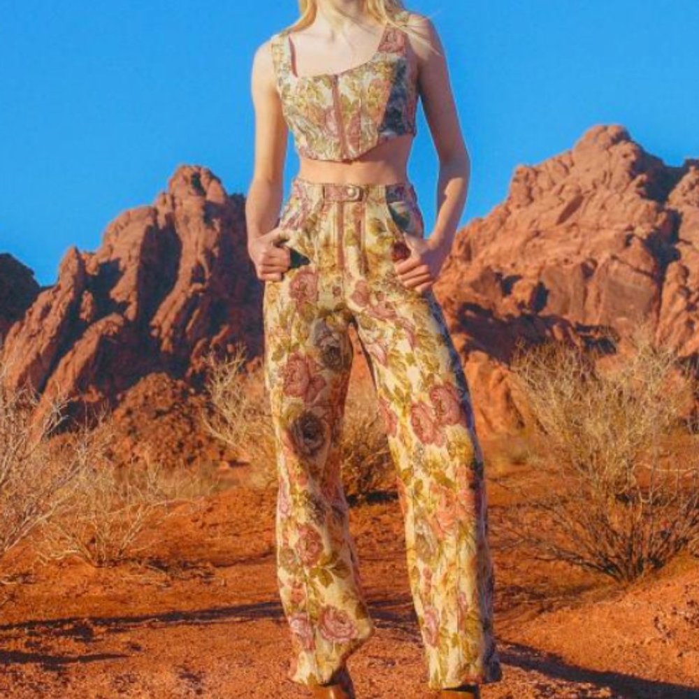 URBAN OUTFITTERS Liv Jacquard Bustier Top and Pant Set
